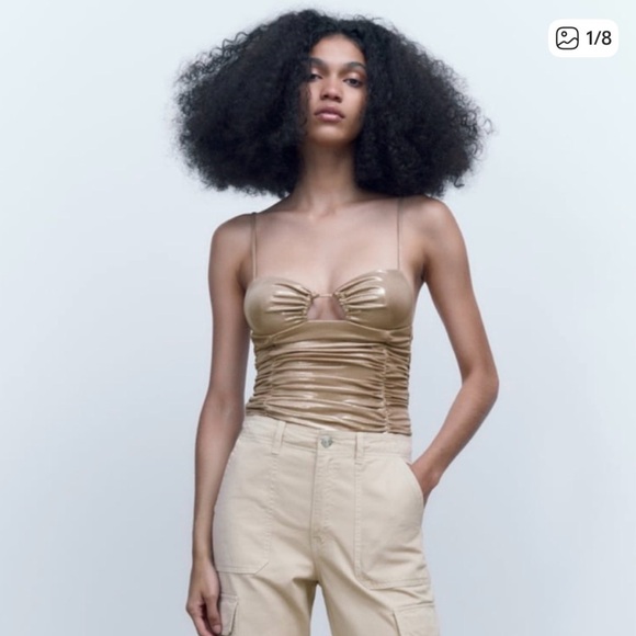 Zara Tops - Zara Metallic Ruched Spaghetti-Strap Bodysuit in Gold